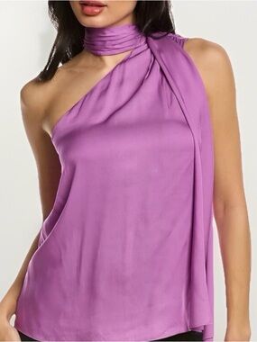 $258 TRINA TURK Tahquitz Silk-Blend Top Sleeveless Scarf Tie Neck XS Lilac NWT
